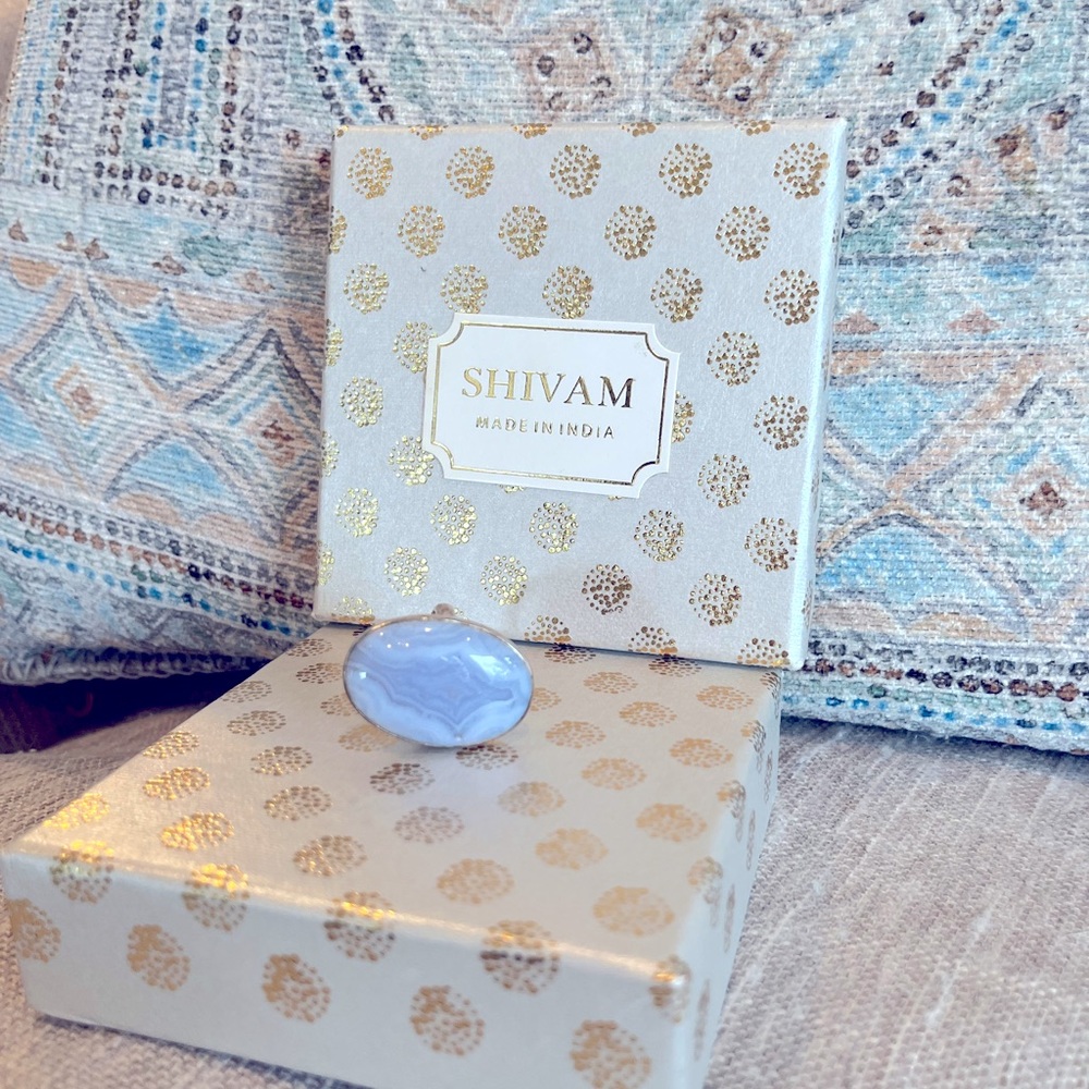 Shivam: Blue Agate Stone and Silver Ring